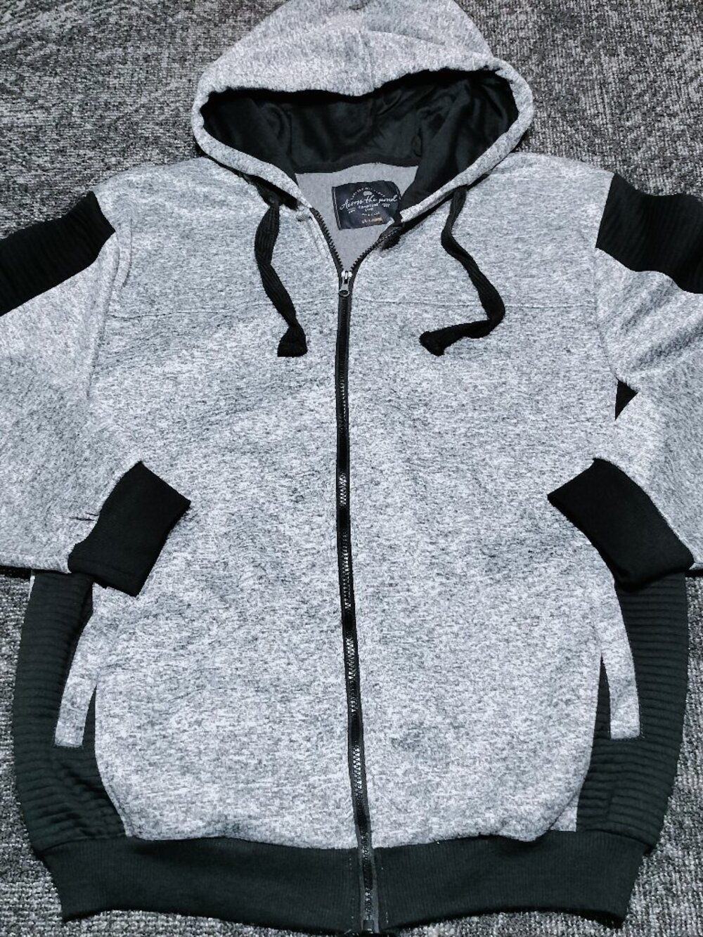 Across The Pond Men's Jacket Full Zip Hoodie XXL Black Gray Heavyweight NWOT